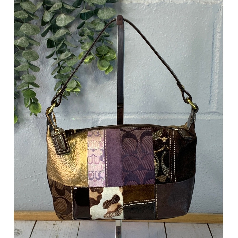 Coach Y2K Mini Patchwork Small Baquette Multicolor Metallic Purple Brown